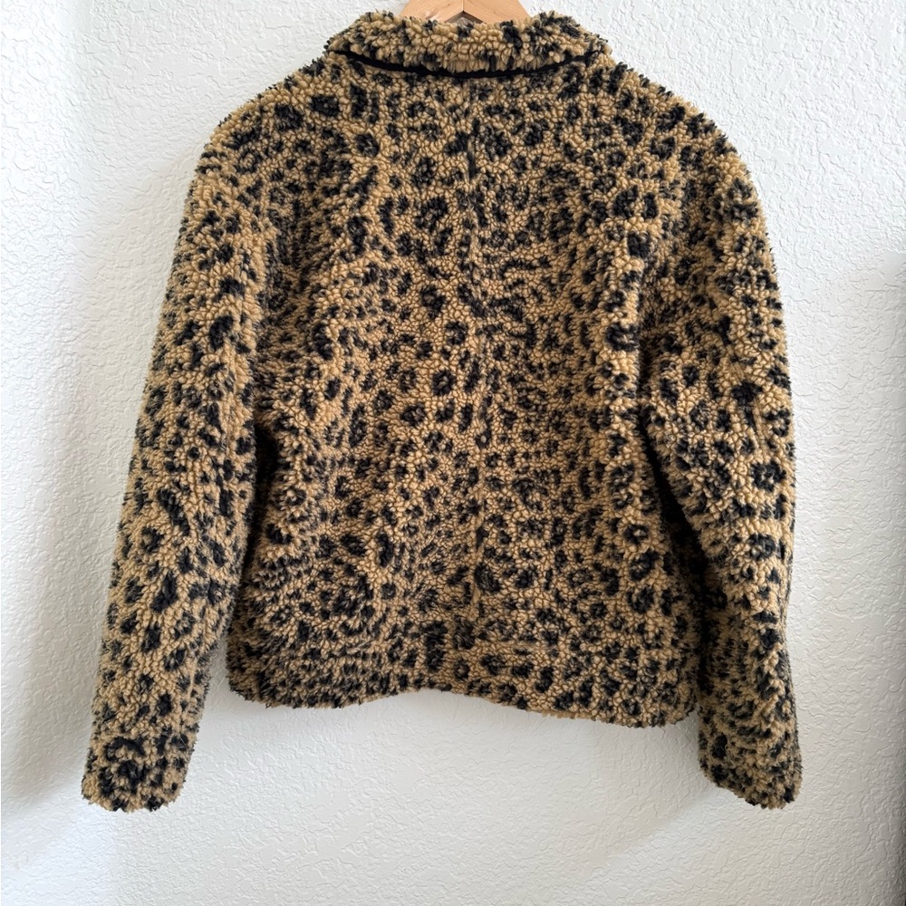 Madewell Sherpa Bomber Jacket in Leopard Animal Brown Black Small S - Picture 7 of 8
